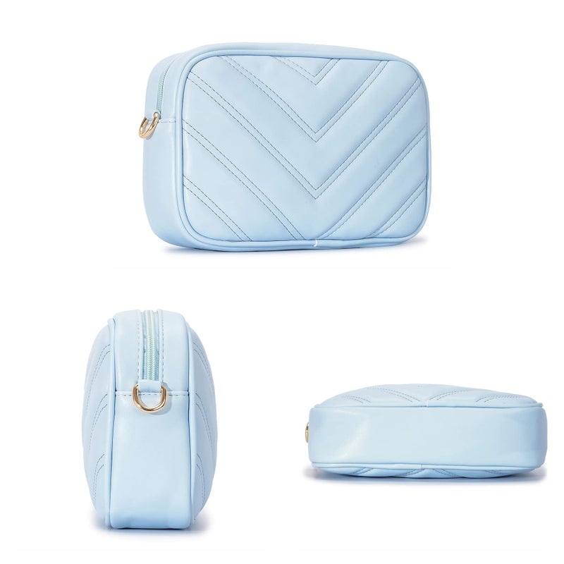 Herald Chevron Quilted Small Crossbody Bag with Coin Purse Pouch, Women Square Camera Side Shoulder 2 Size Handbags (Light Blue) - Image 3