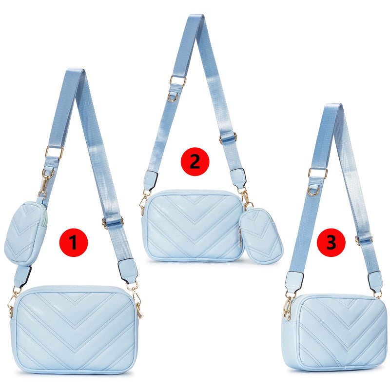 Herald Chevron Quilted Small Crossbody Bag with Coin Purse Pouch, Women Square Camera Side Shoulder 2 Size Handbags (Light Blue) - Image 2
