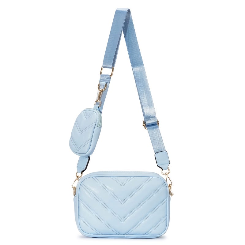 Herald Chevron Quilted Small Crossbody Bag with Coin Purse Pouch, Women Square Camera Side Shoulder 2 Size Handbags (Light Blue) - Image 1