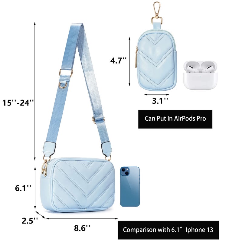 Herald Chevron Quilted Small Crossbody Bag with Coin Purse Pouch, Women Square Camera Side Shoulder 2 Size Handbags (Light Blue) - Image 5