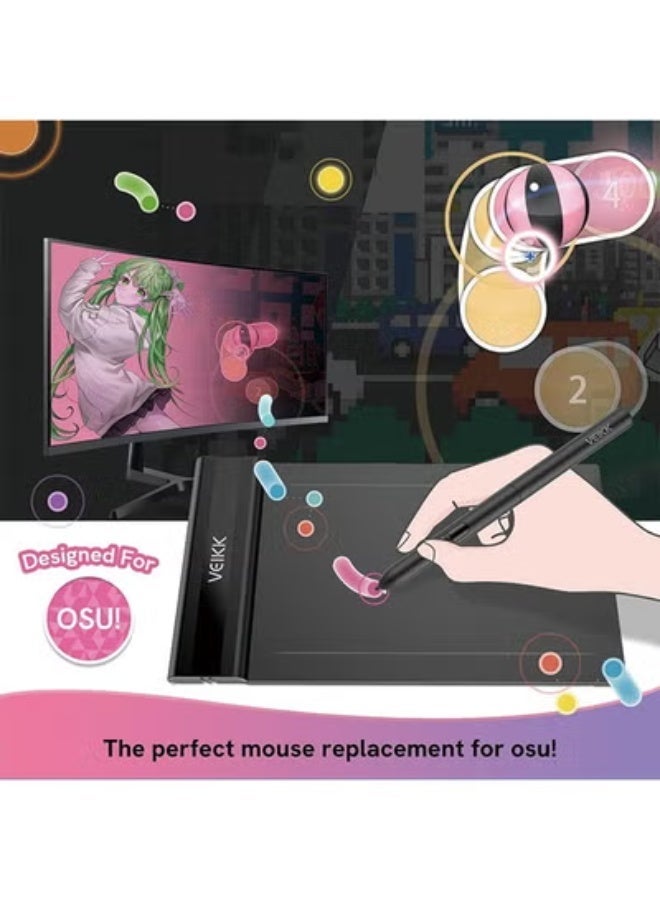 Veikk Drawing Tablet,VEIKK S640 Digital Graphics Tablet, 6x4 Inch Ultra-thin Portable OSU! Tablet, Battery-Free Stylus for OSU! Game and Teaching Online Classes,Support Windows Mac Linux Chrome Android OS - Image 3