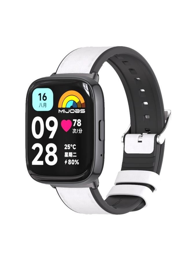For Redmi Watch 3 Lite / Watch 3 Active Mijobs TPU Leather Watch Band White Black