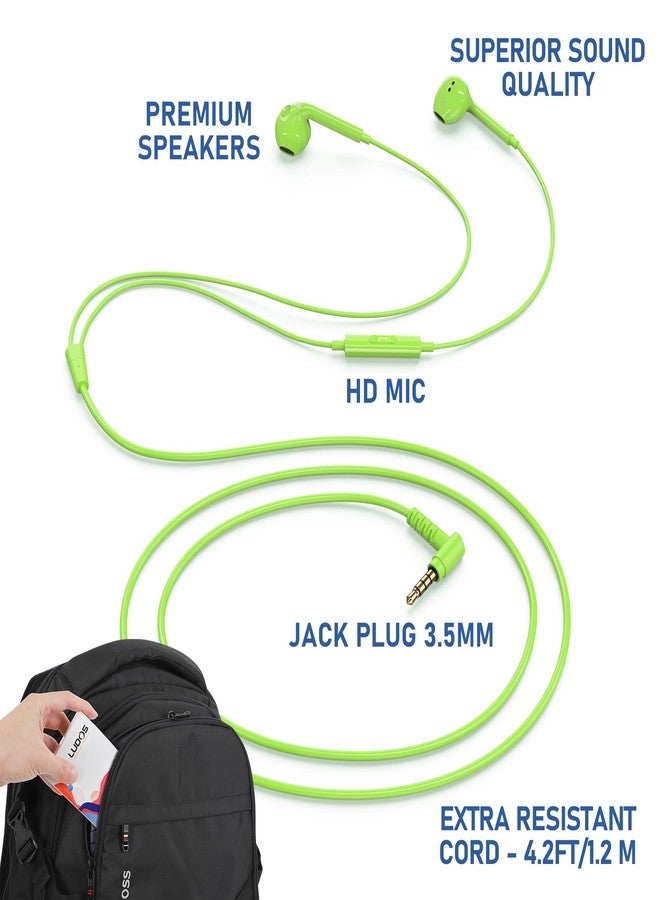 LUDOS Zenith Headphones, 2-Year Warranty, Wired In-Ear Earphones, Headphones with Microphone, Compatible with Samsung, Huawei, iPhone, MP3 Players and Tablets - Green - Image 2