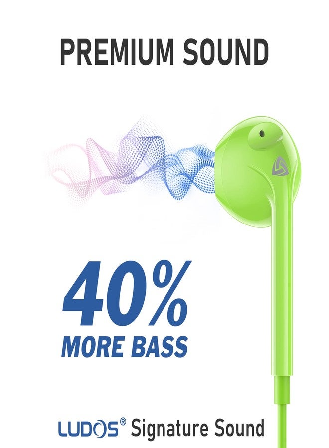 LUDOS Zenith Headphones, 2-Year Warranty, Wired In-Ear Earphones, Headphones with Microphone, Compatible with Samsung, Huawei, iPhone, MP3 Players and Tablets - Green - Image 3