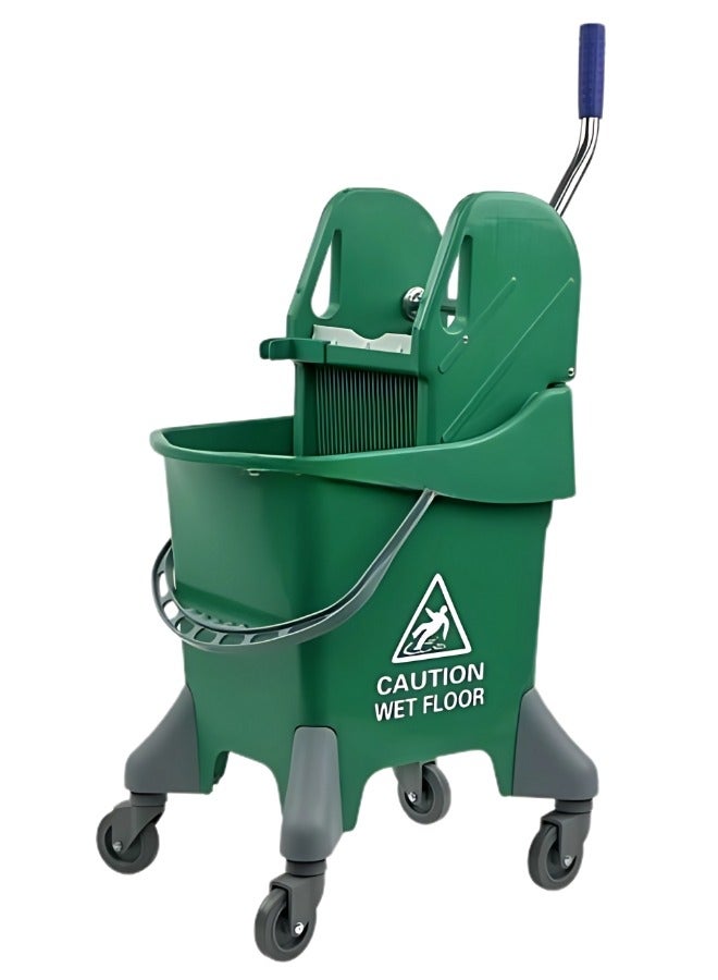 AKC دلو ممسحة ثقيل 25 لتر مع عصارة ضغط للأسفل وعجلات دوارة 360° – عربة تنظيف تجارية للمطاعم والمكاتب والفنادق والمنازل – أخضر - Image 1
