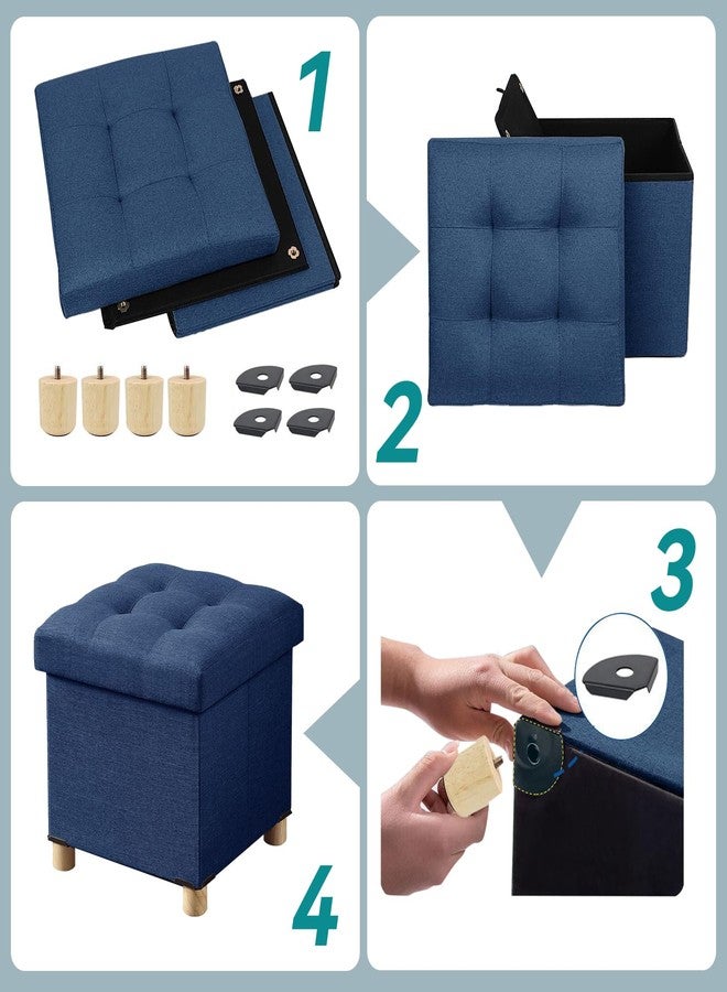 BRIAN & DANY Foldable Storage Ottoman Cube, Foot Stool with Wood Legs, Linen Ottoman with Storage for Living Room and Bedroom 15"x15"x15" - Blue - Image 3