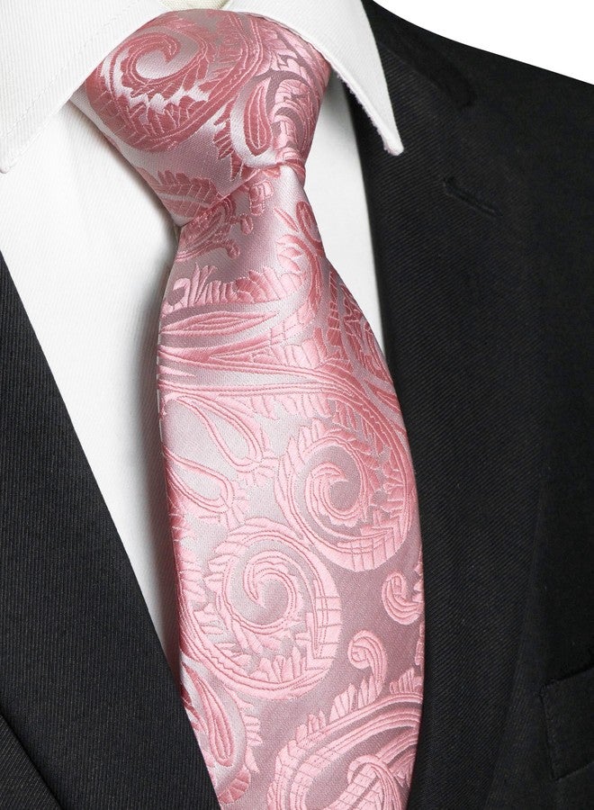 RBOCOTT Mens Wedding Pink Floral Tie Paisley Woven Necktie Pocket Square and Lapel Pin with Tie Clip Set for Business 4PCS(27) - Image 3