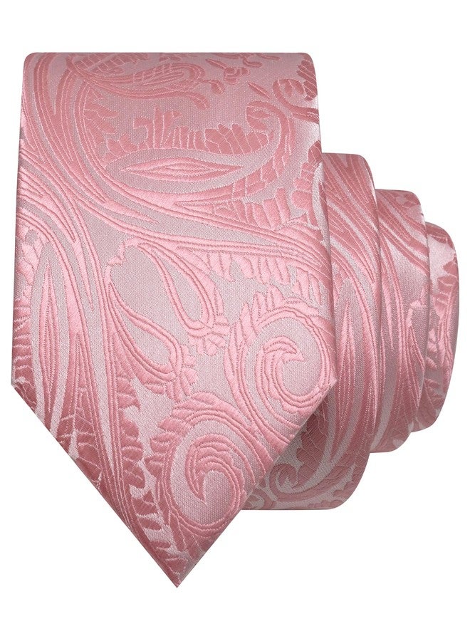 RBOCOTT Mens Wedding Pink Floral Tie Paisley Woven Necktie Pocket Square and Lapel Pin with Tie Clip Set for Business 4PCS(27) - Image 4
