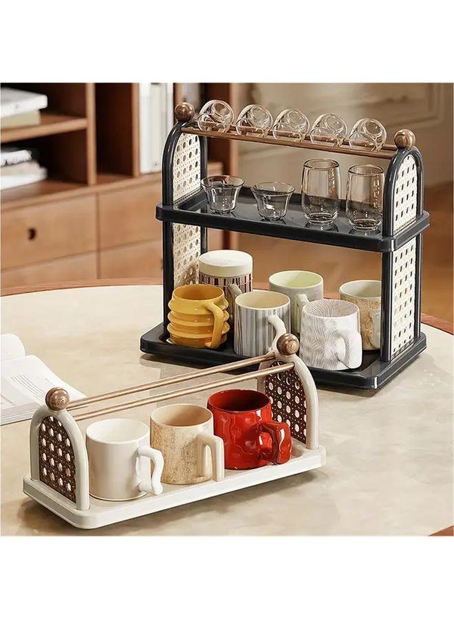 White Double Tier Cup Storage Shelf for Kitchen Cabinet Space Saving - Image 1