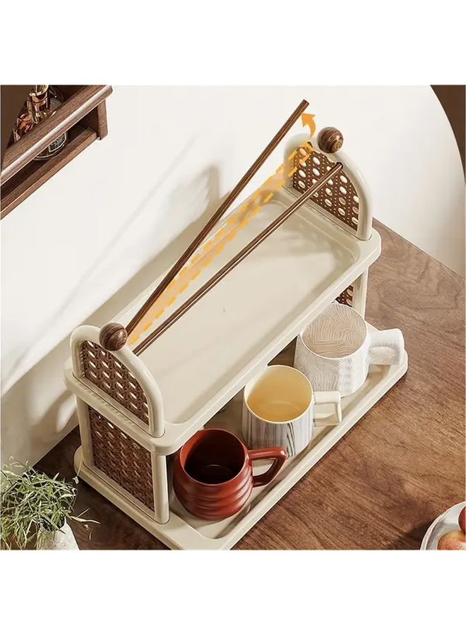 White Double Tier Cup Storage Shelf for Kitchen Cabinet Space Saving - Image 2