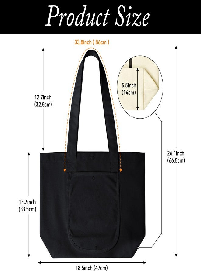 Faylapa 3 Pack Canvas Tote Bag with an External Pocket, Heavy Dut Foldable Reusable Grocery Shopping Cloth Bags, Fashionable Travel Bag for DIY Crafts Daily Essentials(Black) - Image 2