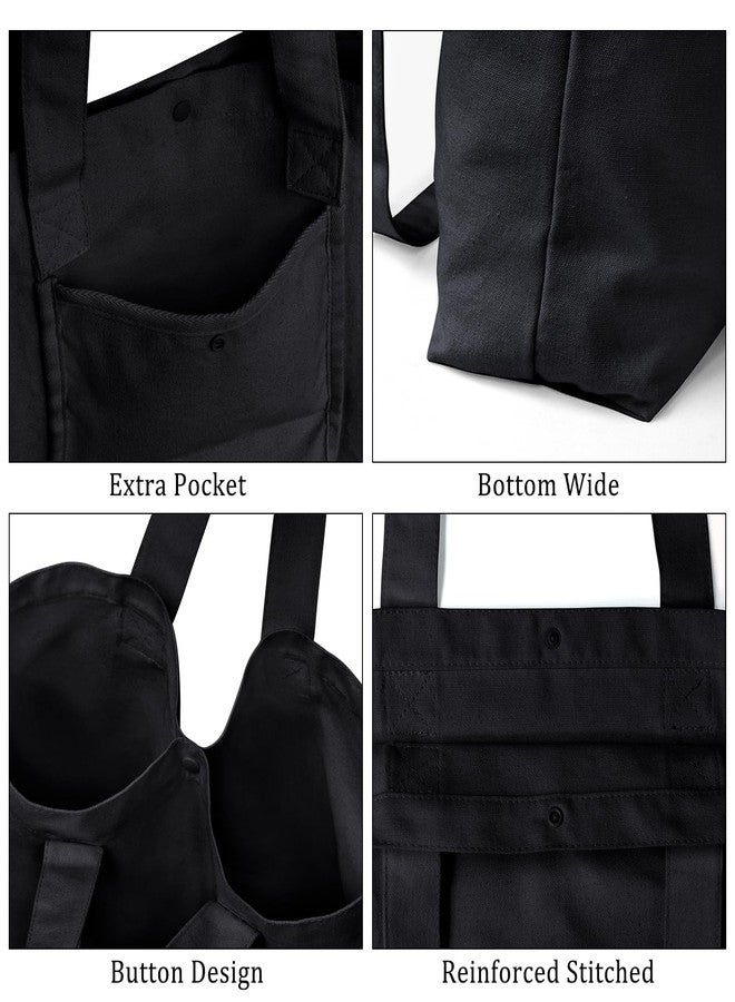 Faylapa 3 Pack Canvas Tote Bag with an External Pocket, Heavy Dut Foldable Reusable Grocery Shopping Cloth Bags, Fashionable Travel Bag for DIY Crafts Daily Essentials(Black) - Image 4