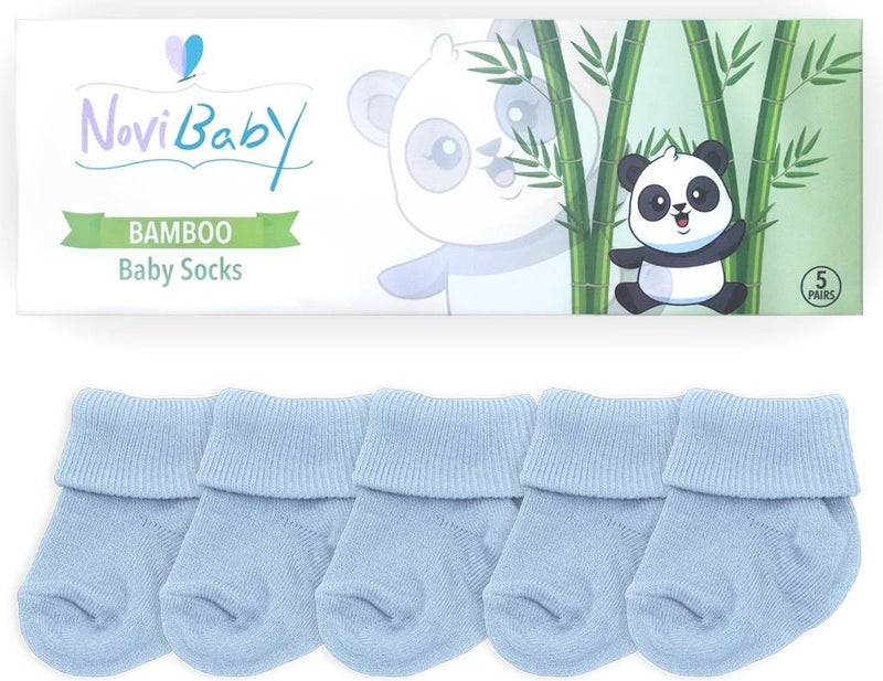 Novibaby جوارب أطفال حديثي الولادة من الخيزران مكونة من 5 قطع باللون الأزرق الباهت من عمر 0 إلى 6 أشهر  - Image 3