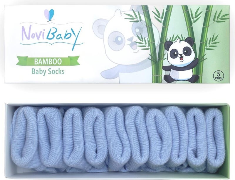Novibaby جوارب أطفال حديثي الولادة من الخيزران مكونة من 5 قطع باللون الأزرق الباهت من عمر 0 إلى 6 أشهر  - Image 1