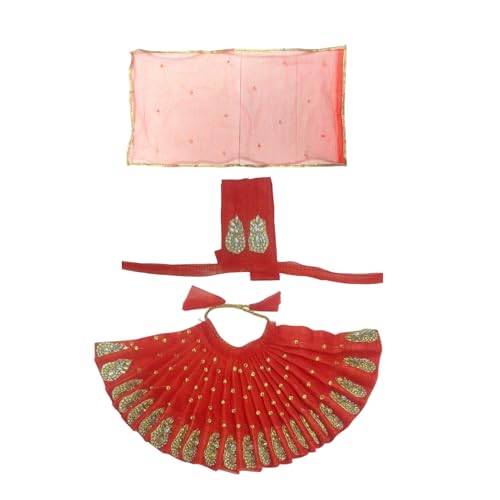 Vrindavanstore.in Navratri Special Red Color Durga Maa/MATA Rani/Devi maa poshak/Dress Set – Complete Traditional Outfit for Durga Puja |Size-07 inch Idol(4 inch Lehnga 2.5 inch Choli) - Image 1