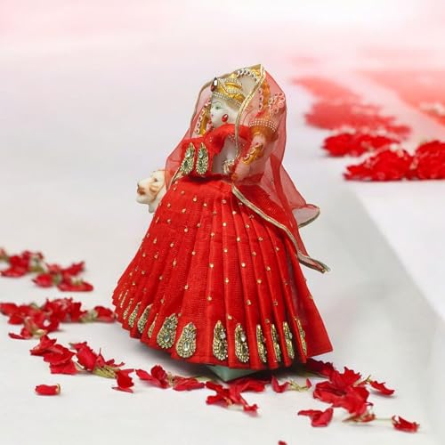Vrindavanstore.in Navratri Special Red Color Durga Maa/MATA Rani/Devi maa poshak/Dress Set – Complete Traditional Outfit for Durga Puja |Size-07 inch Idol(4 inch Lehnga 2.5 inch Choli) - Image 5