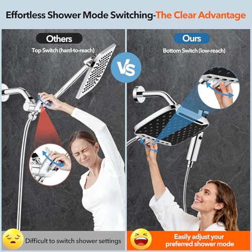 JDO High Pressure Rain Shower Head, 7 Spray Modes Rain Shower Heads with Handheld Spray Combo, Dual Showerhead with 10 Inch Rainfall Spray, Detachable Hand Held Shower, Stainless Steel Hose, Power Wash - Image 3