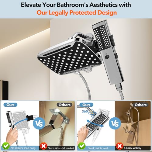 JDO High Pressure Rain Shower Head, 7 Spray Modes Rain Shower Heads with Handheld Spray Combo, Dual Showerhead with 10 Inch Rainfall Spray, Detachable Hand Held Shower, Stainless Steel Hose, Power Wash - Image 4