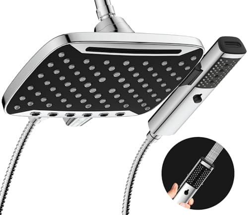 JDO High Pressure Rain Shower Head, 7 Spray Modes Rain Shower Heads with Handheld Spray Combo, Dual Showerhead with 10 Inch Rainfall Spray, Detachable Hand Held Shower, Stainless Steel Hose, Power Wash - Image 1