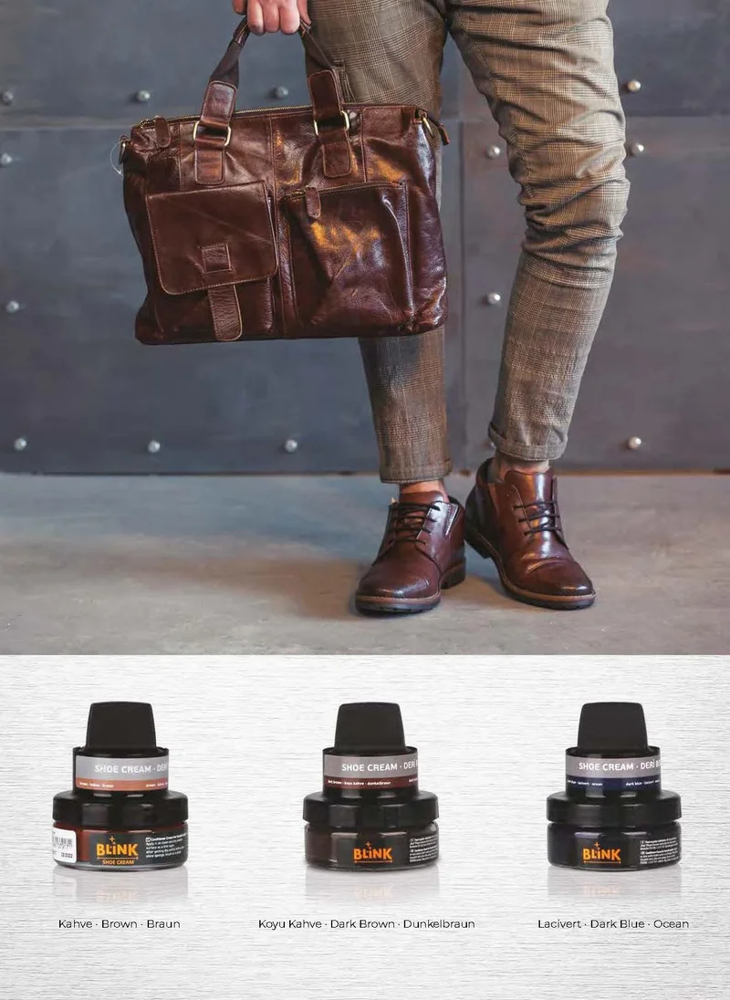 بلينك Revitalize your footwear with Blink Shoe Cream – the ultimate solution for leather care. This premium shoe cream is specially formulated to nourish, protect, and restore the natural shine of leather shoes. Its smooth application enhances the color and texture, giving your shoes a polished, like-new finish. Whether you're maintaining classic dress shoes or casual leather sneakers, Blink Shoe Cream ensures long-lasting protection and a refined look. Step out with confidence, knowing your shoes are always at their best.