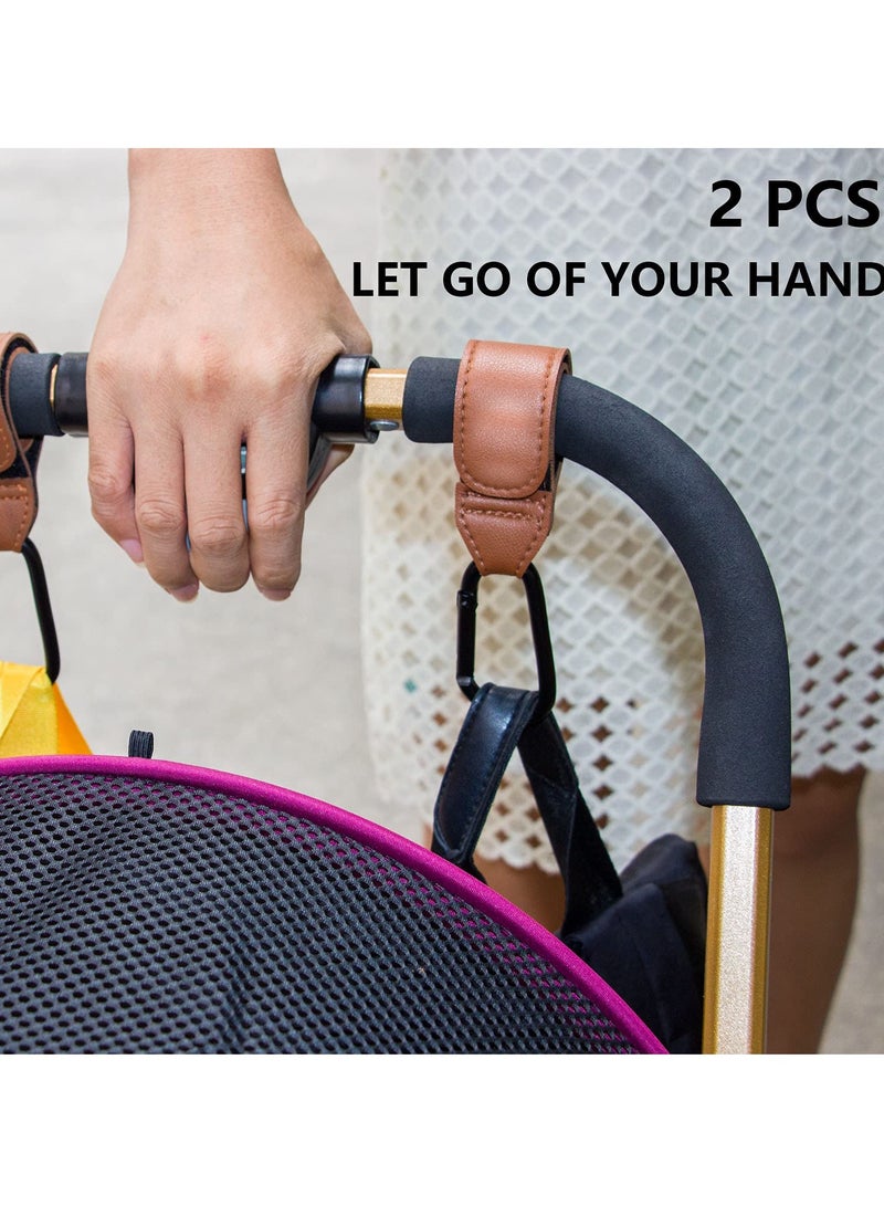 Baby Stroller Hooks Bag Hooks for Hanging Diaper Bags Multipurpose Velcro Hooks for Grocery Shopping Bags Premium Vegan Leather Pram Straps 2 Pcs, Black - Image 3