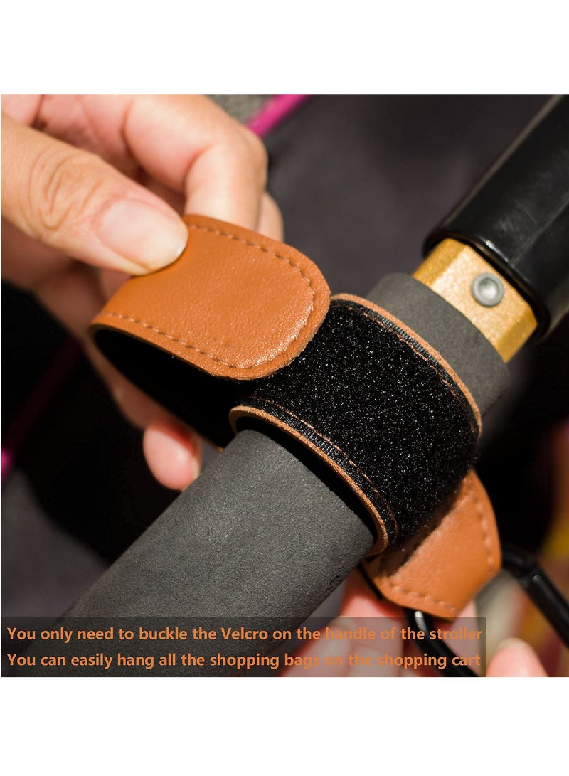Baby Stroller Hooks Bag Hooks for Hanging Diaper Bags Multipurpose Velcro Hooks for Grocery Shopping Bags Premium Vegan Leather Pram Straps 2 Pcs, Black - Image 2