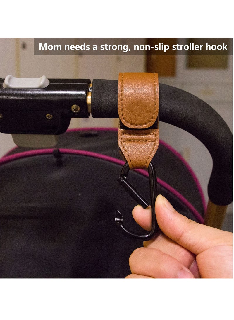 Baby Stroller Hooks Bag Hooks for Hanging Diaper Bags Multipurpose Velcro Hooks for Grocery Shopping Bags Premium Vegan Leather Pram Straps 2 Pcs, Black - Image 4