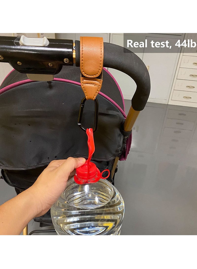 Baby Stroller Hooks Bag Hooks for Hanging Diaper Bags Multipurpose Velcro Hooks for Grocery Shopping Bags Premium Vegan Leather Pram Straps 2 Pcs, Black - Image 5