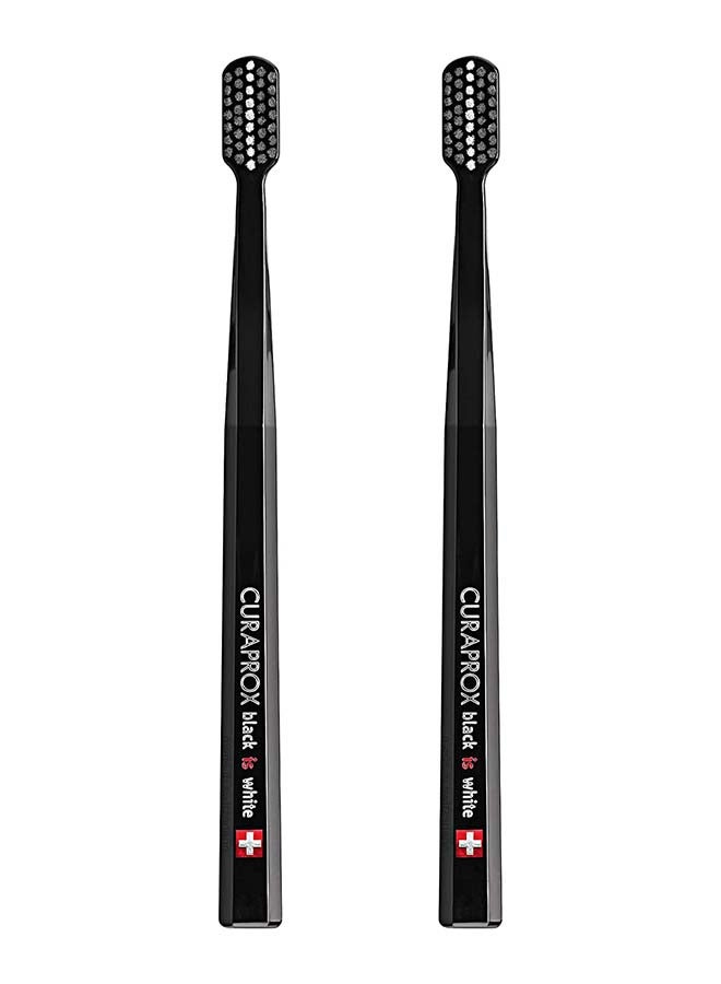 CURAPROX Black is White Duo Pack. 2 x Carbon Whitening Toothbrush CS Black - Ultra Soft Toothbrush for adults with 8'760 Polyester-Carbon Bristles - Image 1