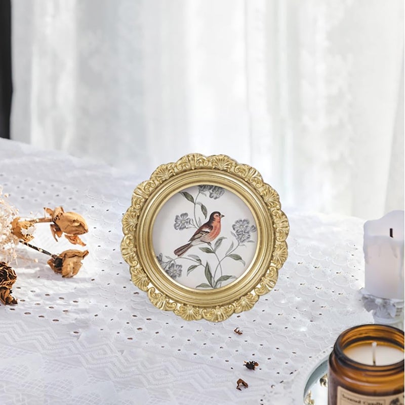 LIHOLO Vintage Picture Frames 3x3 Round Gold Antique Picture Frames with Glass Front Handcrafted Rustic Home Decor for Wall Mount and Tabletop Gallery Wall Art - Image 4