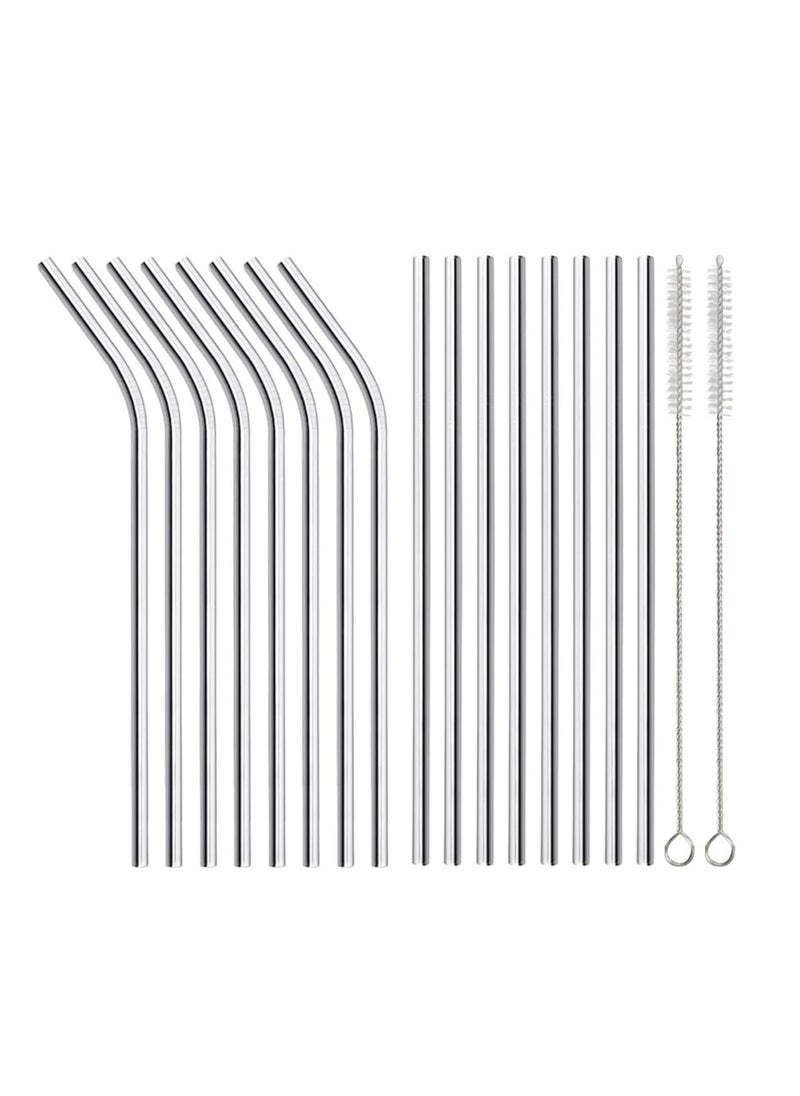 Najwa Set of 10 Stainless Steel Straws, HuaQi Bent Reusable Drinking Straws 10.5'' Long 0.24‘’ Dia for 30 oz Tumbler and 20 oz Tumbler, 2 Cleaning Brush Included (10 Bent Straws + 2 Brushes）  - Image 1