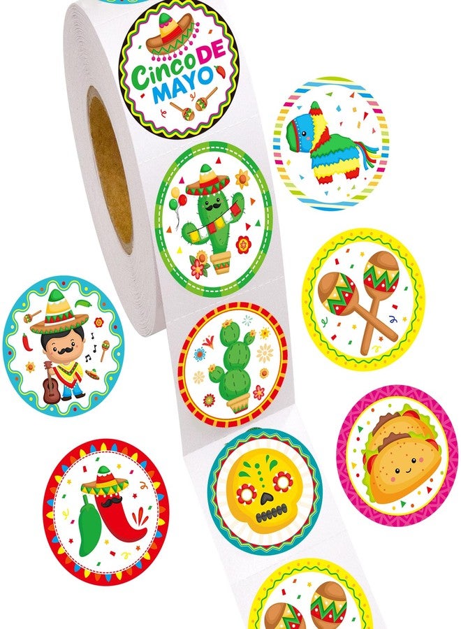 WorldBazaar 500Pcs Mexican Fiesta Stickers for Kids Cinco De Mayo Decorations Mexican Sticker Roll 5 De Mayo Party Favors - Image 1