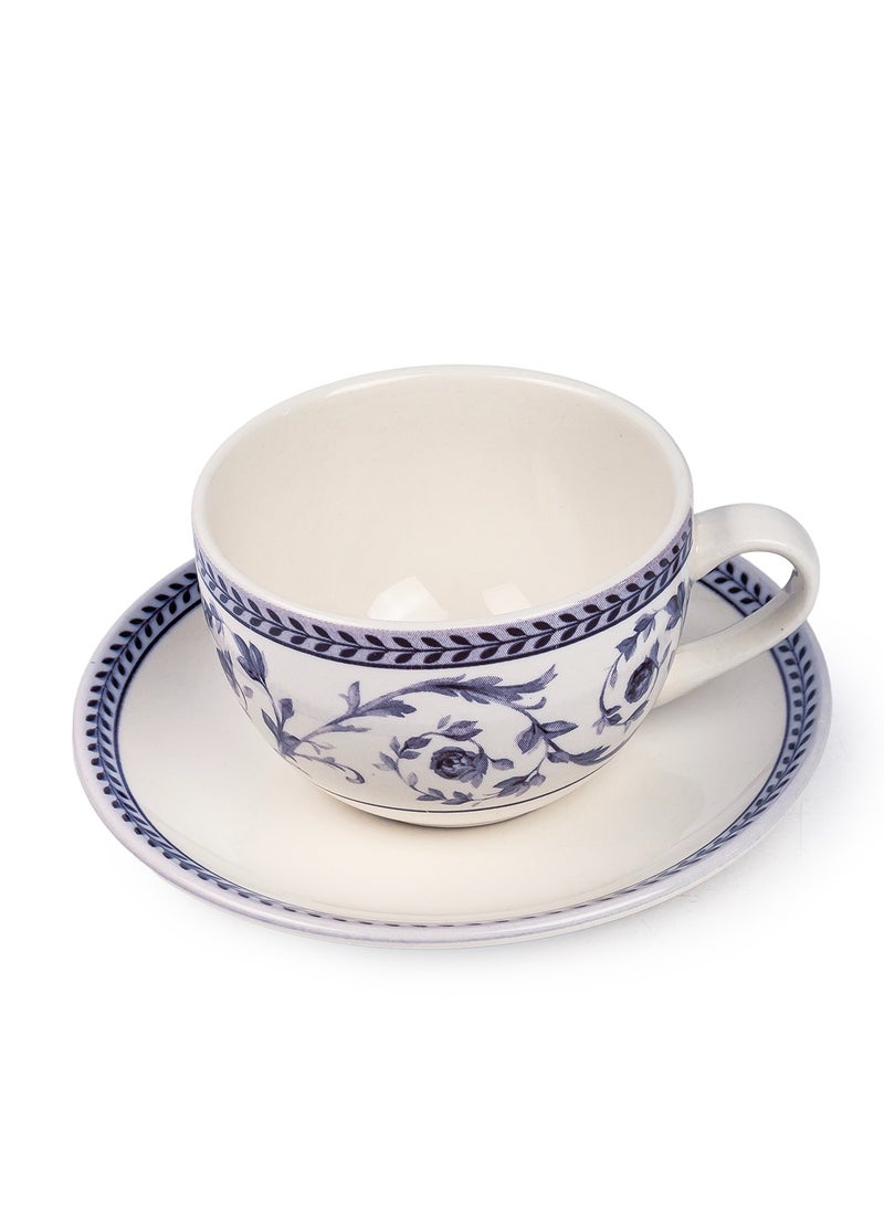 Claytan Callista 240 ml Floral Pattern Ceramic Coffee Cup & Saucer Set (White, Set Of 1) - Image 2