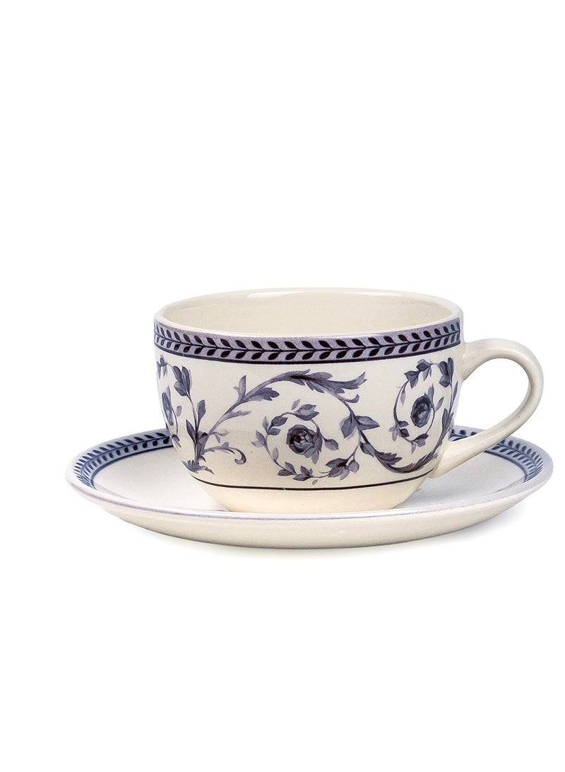 Claytan Callista 240 ml Floral Pattern Ceramic Coffee Cup & Saucer Set (White, Set Of 1) - Image 1