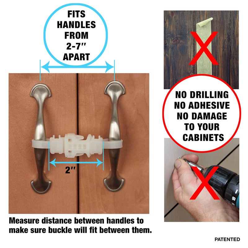 Kiscords Baby Safety Cabinet Locks for Handles Child Safety Cabinet Latches for Home Safety Strap for Baby Proofing Cabinets Kitchen Door RV No Drill No Screw No Adhesive /4 Pack (White) - Image 2