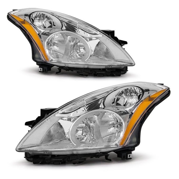 Compatible With Nissan Altima 20102012 4Door Sedan Headlights Assembly Chrome Housing Amber Reflector Replacement Left And Rightcompatible With Halogen Headlights Models Only