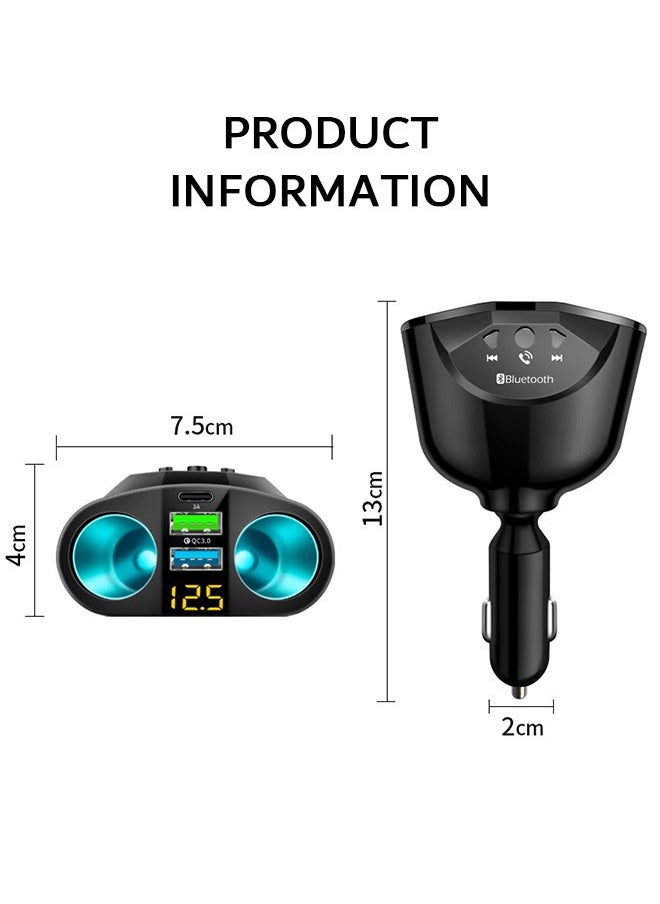 Zoreya - Car Charger, QC3.0 Fast Charging Adapter, Dual Lighter Dual USB and Type-C (Black) - Image 1