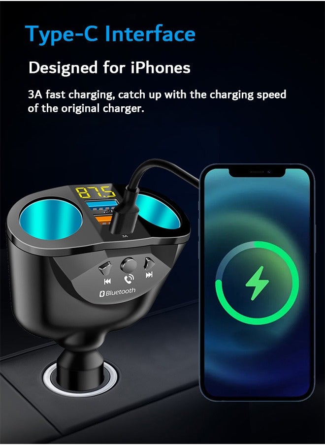 Zoreya - Car Charger, QC3.0 Fast Charging Adapter, Dual Lighter Dual USB and Type-C (Black) - Image 1
