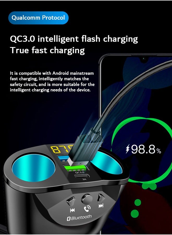Zoreya - Car Charger, QC3.0 Fast Charging Adapter, Dual Lighter Dual USB and Type-C (Black) - Image 1