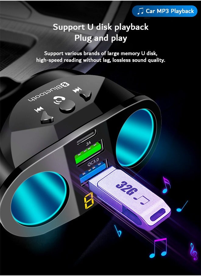 Zoreya - Car Charger, QC3.0 Fast Charging Adapter, Dual Lighter Dual USB and Type-C (Black) - Image 1