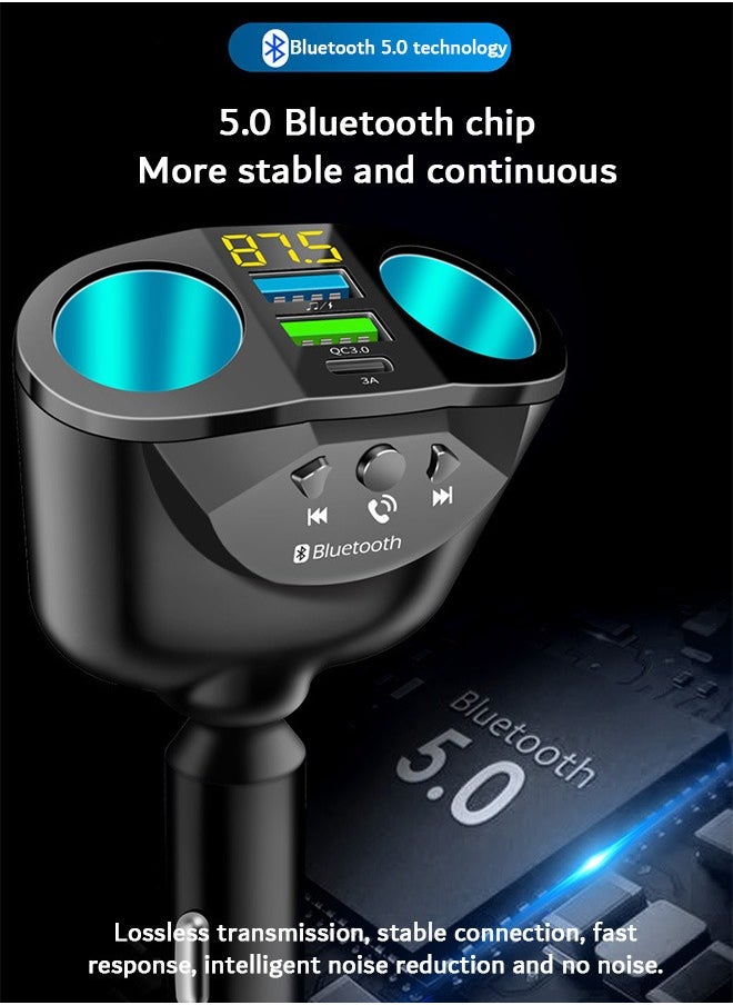 Zoreya - Car Charger, QC3.0 Fast Charging Adapter, Dual Lighter Dual USB and Type-C (Black) - Image 1