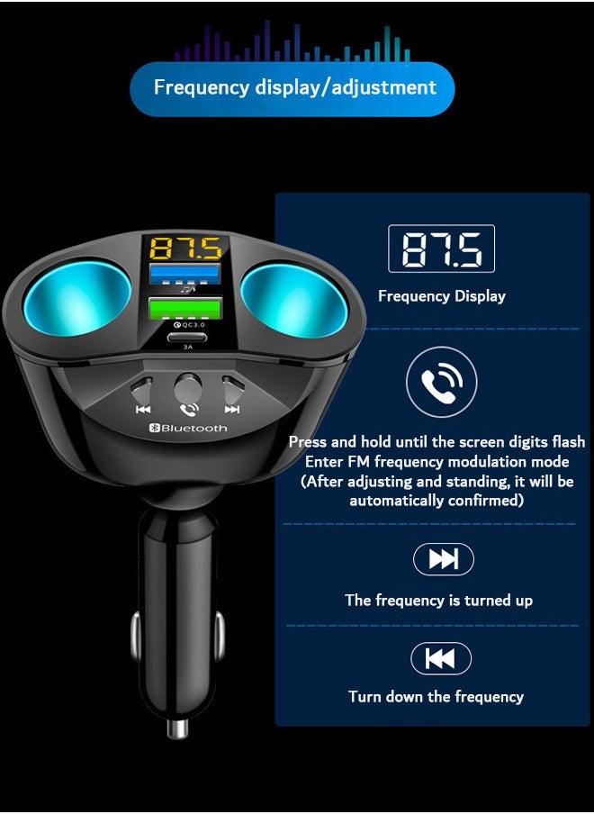 Zoreya - Car Charger, QC3.0 Fast Charging Adapter, Dual Lighter Dual USB and Type-C (Black) - Image 1