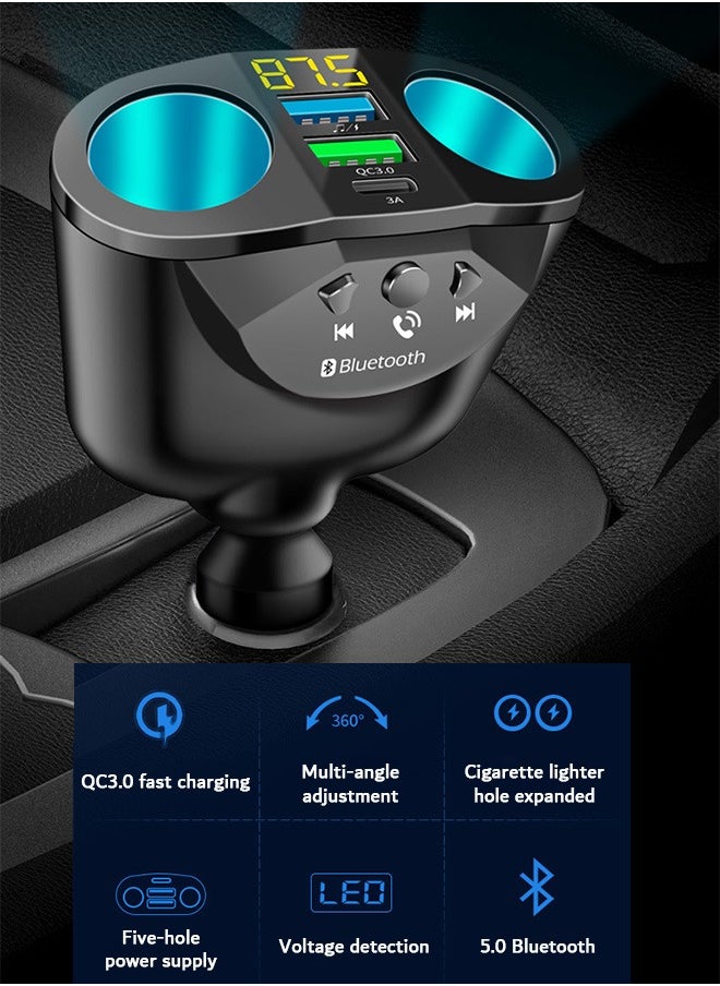 Zoreya - Car Charger, QC3.0 Fast Charging Adapter, Dual Lighter Dual USB and Type-C (Black) - Image 1