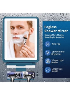COSMIRROR Premium Fogless Shower Mirror with Light, 3 Colors Dimmer, Razor Holder & Swivel, Larger Fogless Shower Shaving Mirror and Includes Squeegee  - Image 2