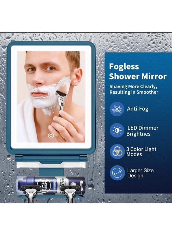 COSMIRROR - Premium Fogless Shower Mirror with Light, 3 Colors Dimmer, Razor Holder & Swivel, Larger Fogless Shower Shaving Mirror and Includes Squeegee - Image 1