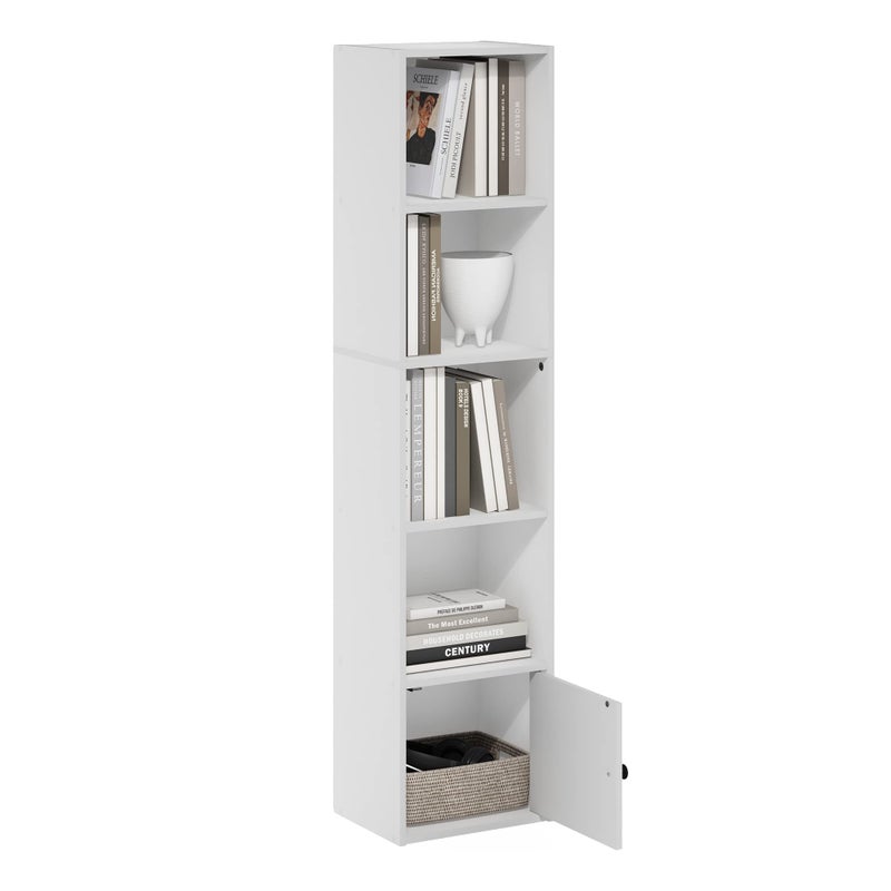 Furinno Luder Shelf Bookcase with 1 Door Storage Cabinet, White, 5-Cube with Cabinet - Image 1