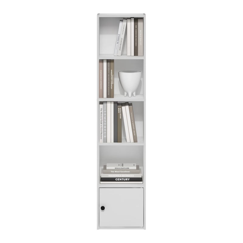 Furinno Luder Shelf Bookcase with 1 Door Storage Cabinet, White, 5-Cube with Cabinet - Image 5