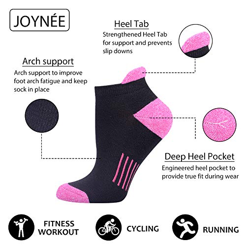 JOYNÉE Womens Ankle Athletic Low Cut Tab Socks Cushioned Running Sports 6 Pack,Black,Sock Size 9-11 - Image 2