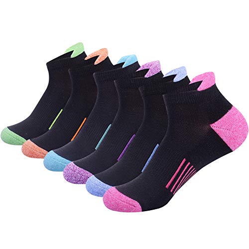 JOYNÉE Womens Ankle Athletic Low Cut Tab Socks Cushioned Running Sports 6 Pack,Black,Sock Size 9-11 - Image 1
