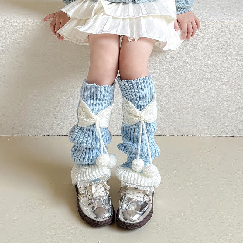 Girls' Socks Bow Pile Stocking Lolita Cute Knitted Wool Warm Girl Baby'S Leg Socks - Image 1